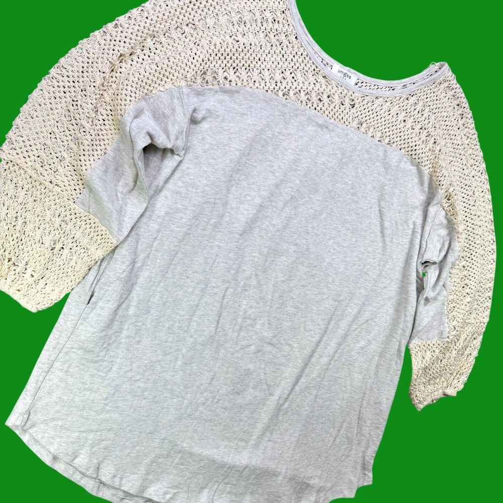 Umgee Blouse Women S Grey Crochet Lace Boho Coastal Grandma Chic Casual Top New